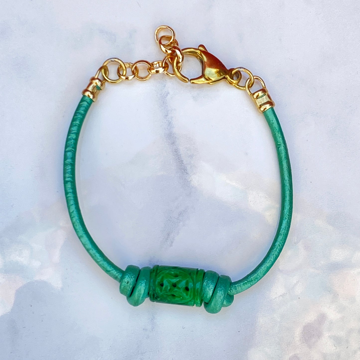 Jade gemstone Leather Bracelet