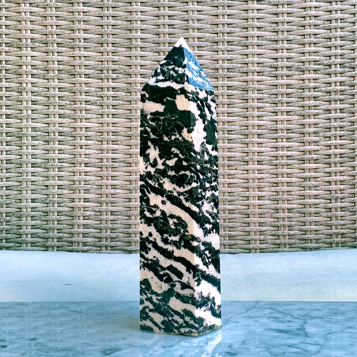 Natural Zebra Jasper gemstone Tower Point Obelisk