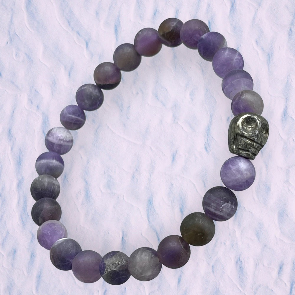 Amethyst and Pyrite Skull Bracelet