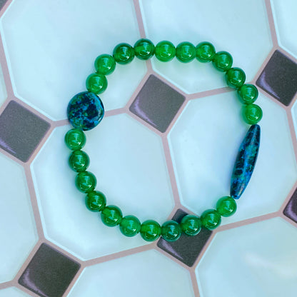 Azurite and Green Onyx gemstone Stretch bracelet