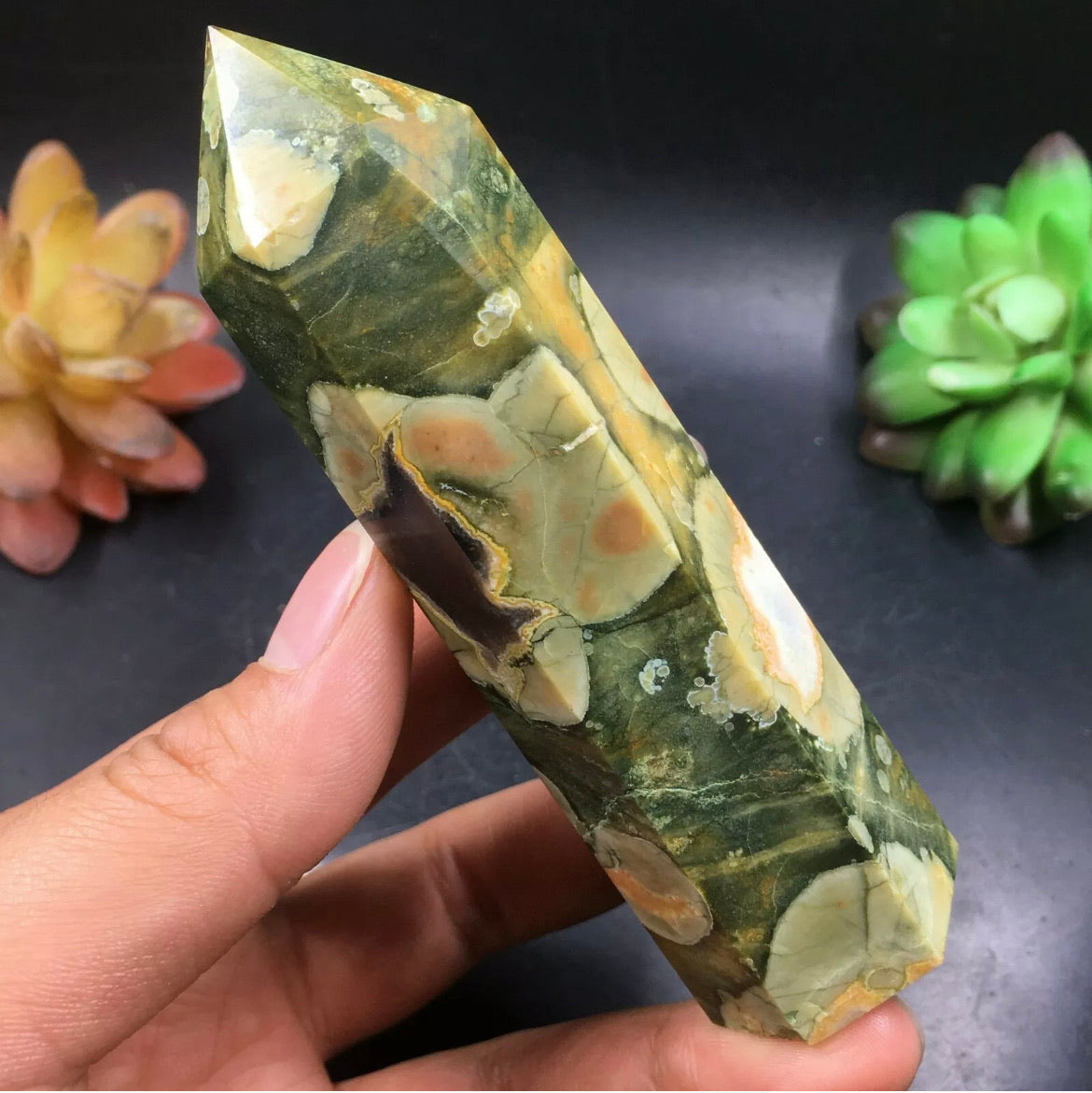 Natural Rainforest Jasper gemstone Wand Tower