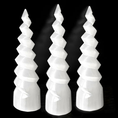 Selenite Crystal Tower Smooth Polished Spiral Skyscraper