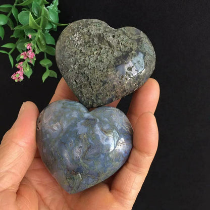 Blue Moss Agate Carved Gemstone Heart